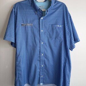 Huk Men's Tide Point Short Sleeve Fishing Performance Collared Blue Gingham XL
